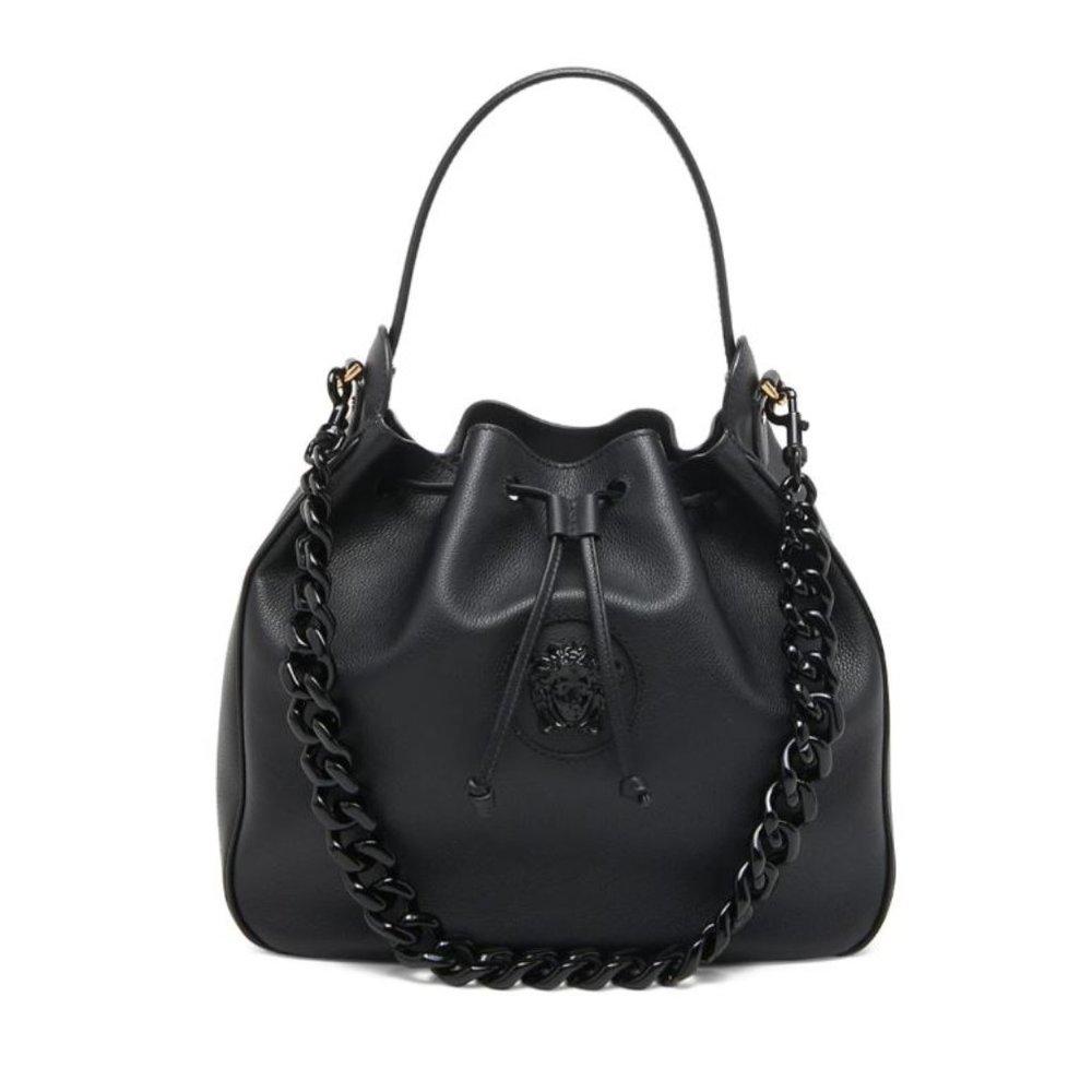 Versace La Medusa Leather Drawstring Shoulder Bag Black - Picture 1 of 14